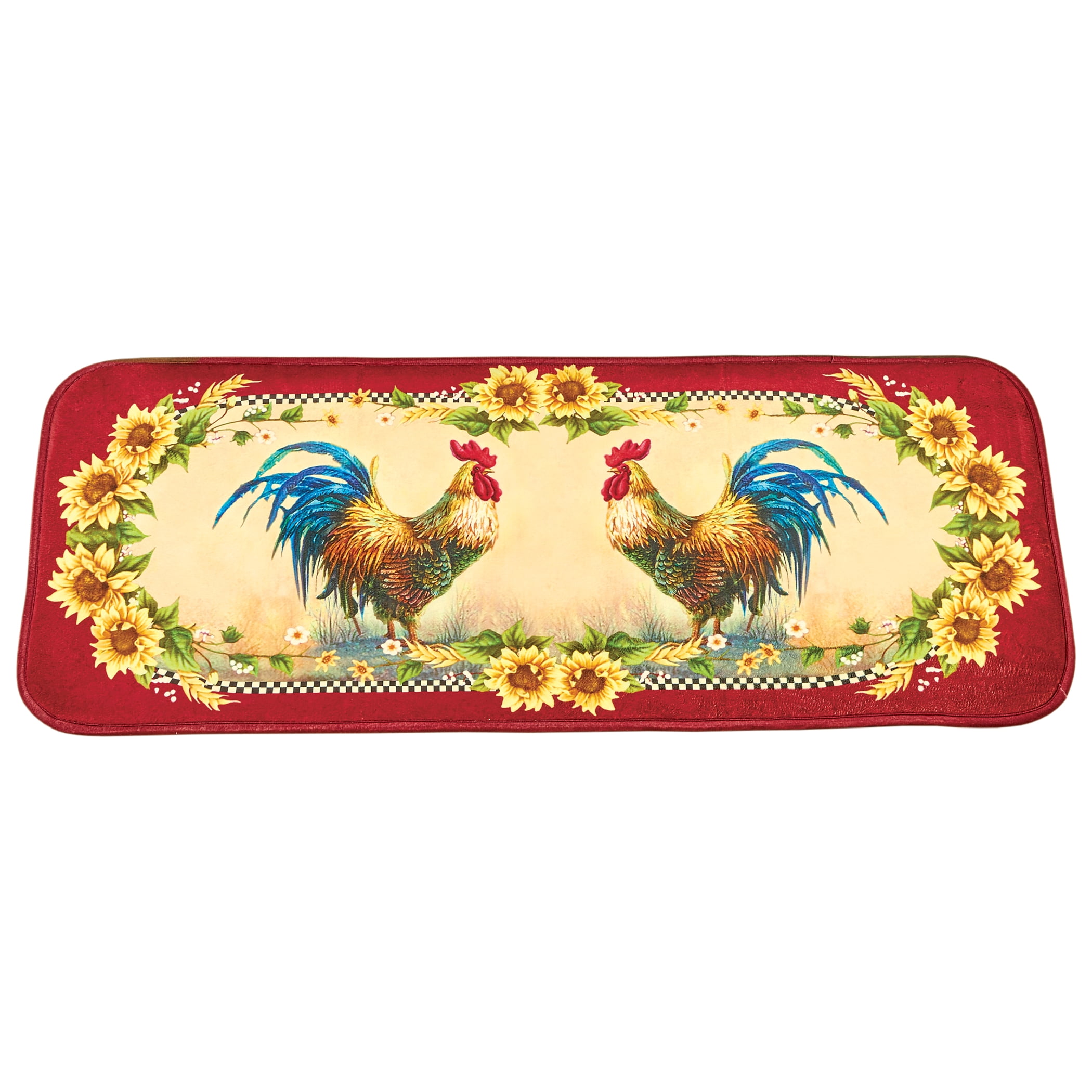 2 French Country ROOSTERS Floral Scroll Printed Cotton Kitchen Towels 15" x 25" 