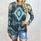 thumbnail image 2 of Camiseta de manga larga con estampado de diamantes y cuello redondo de verano para mujer Pompotops FGAJ11783, 2 of 9