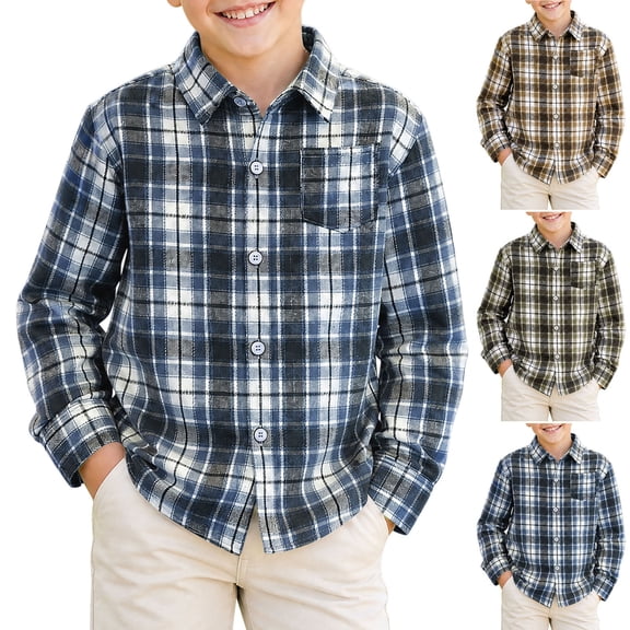 Jackets for Girls Dqueduo Boys And Girls Plaid Button Down Long Sleeve Casual Shirt Jacket For Kids Blue 4-5 Years