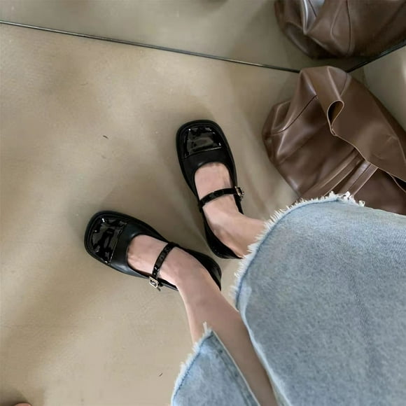Hoshose Womens British style Round Toe Buckle Low Heel Flats Hollow Design Leather Casual Shoes for Daily Wear, Vintage Outfits