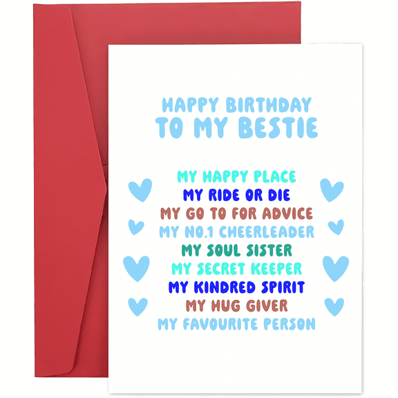 Happy Birthday Card for Best Friend – Heartfelt Wishes for My Bestie – Perfect for Celebrating Friendship – Envelope Included, Blank Inside