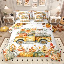 jejeloiu Rustic Flower Maples 7pcs Bedding Comforter Set,Autumn Harvest Pumpkin Queen Bedding Sets,Brown Pine Cone Queen Sheet Sets For Girls,Breathable Home Decor Reversible