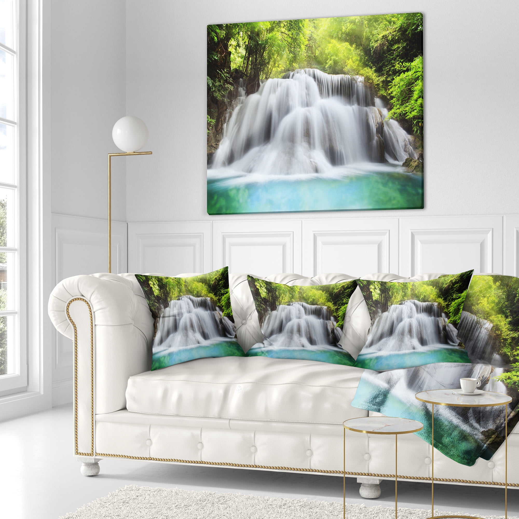 Designart Huai Mae Kamin Waterfall - Landscape Printed Throw Pillow - 16x16