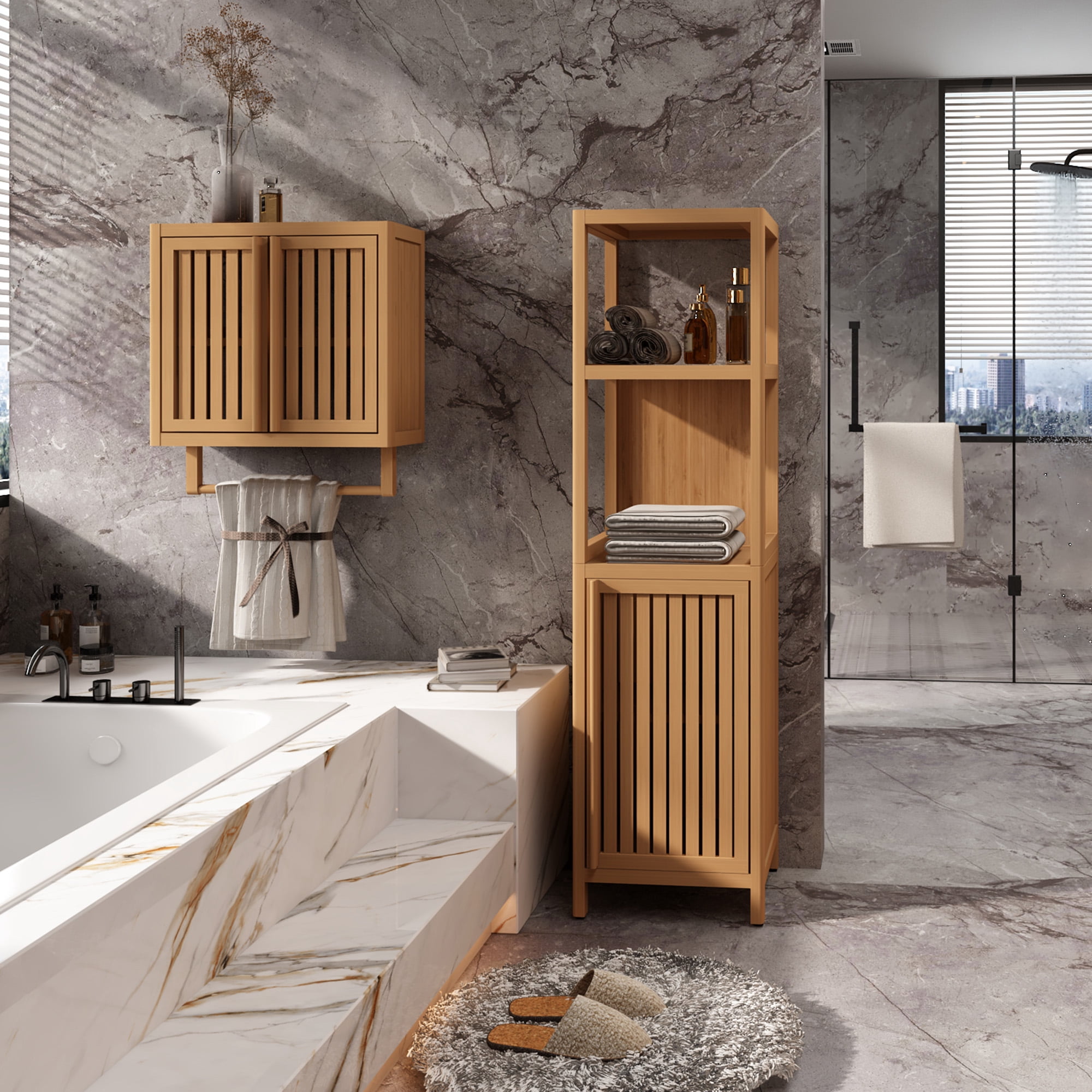 Large capacity multifunctional bamboo storage cabinet furniture for bathroom and living room