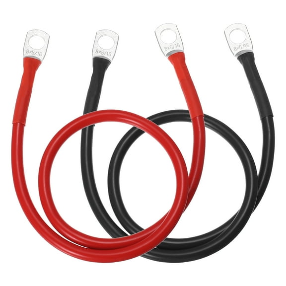 2PCS 8 AWG Battery Cable, 1.5ft Battery Inverter Cables with 5/16" Ring Terminals for Marine Solar Boat Car RV, Red Black