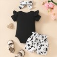 thumbnail image 5 of HCNTES Toddler Baby Girls Seasonal Wear Short Sleeve Romper with Elastic Short Kids Girls Summer 2PCS Outfits Set(Black,9-12 Months), 5 of 7