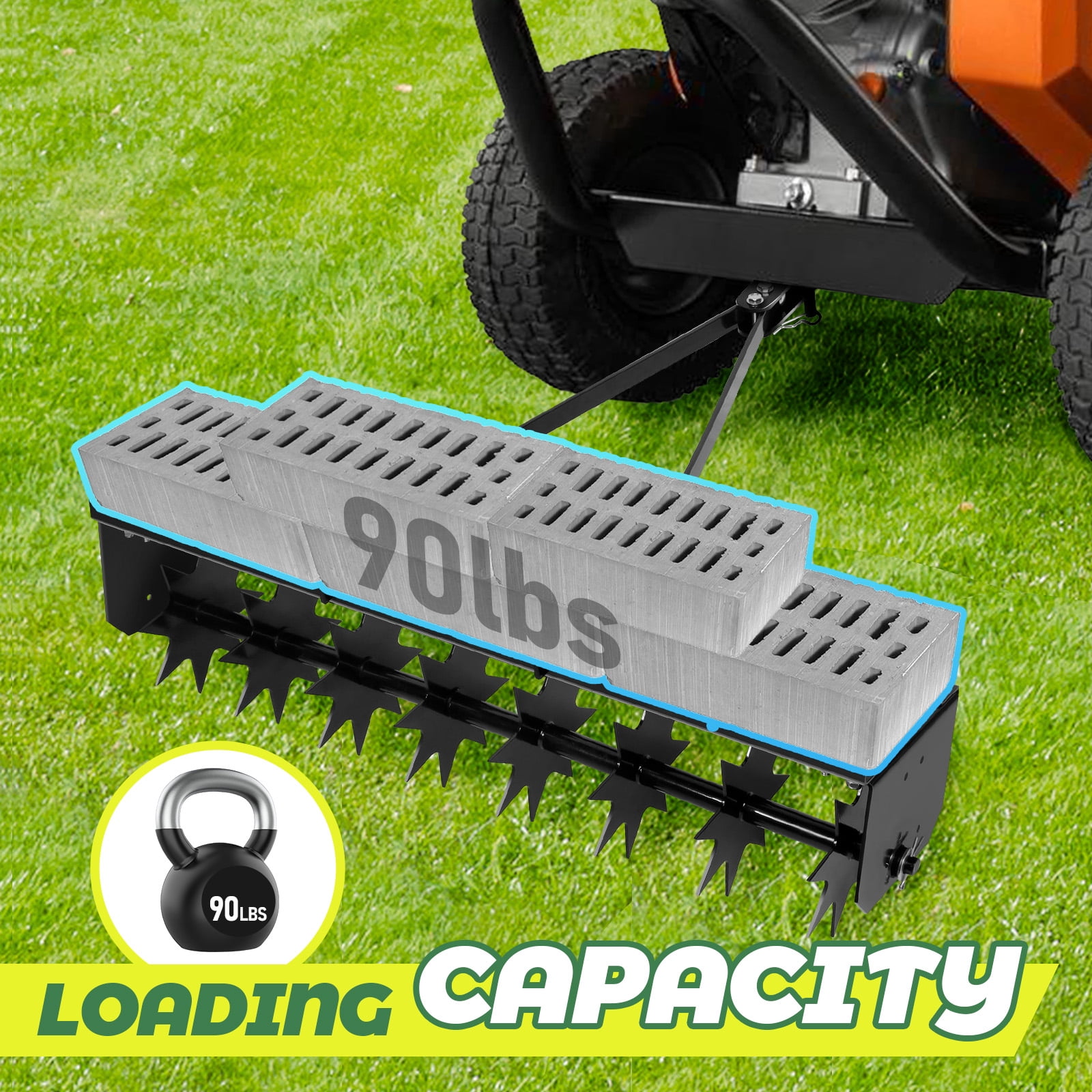 Tow Behind Spike Aerator, Push Lawn Aerator Tool, Tow Behind Aerator for Lawn Tractor - Black, 120LBS Loading, 2" Depth, for Farm