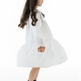 thumbnail image 4 of Vestido de primavera y verano para niñas de tallas medianas y grandes, blanco, con mangas largas, camisa de perlas, falda y solapa, conjunto de poliéster para niñas de estilo universitario., 4 of 7