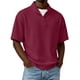 thumbnail image 1 of Blusas y camisas de manga corta y cuello redondo para hombre, de pana, color liso, informales, a la moda, con medio botón, cuello alto, manga corta, de poliéster., 1 of 6