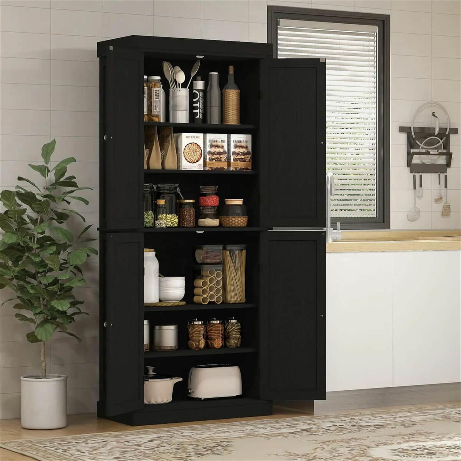 Demi Bonn 72" Large Kitchen Cabinet, Pantry Storage with Doors & Shelves, Freestanding Food Pantry Cabinet, Space-Saving Storage Solution, Black