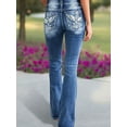 thumbnail image 3 of 2025 new women's high waisted elastic embroidered flared jeans, machine washable, suitable for all seasons, 3 of 5