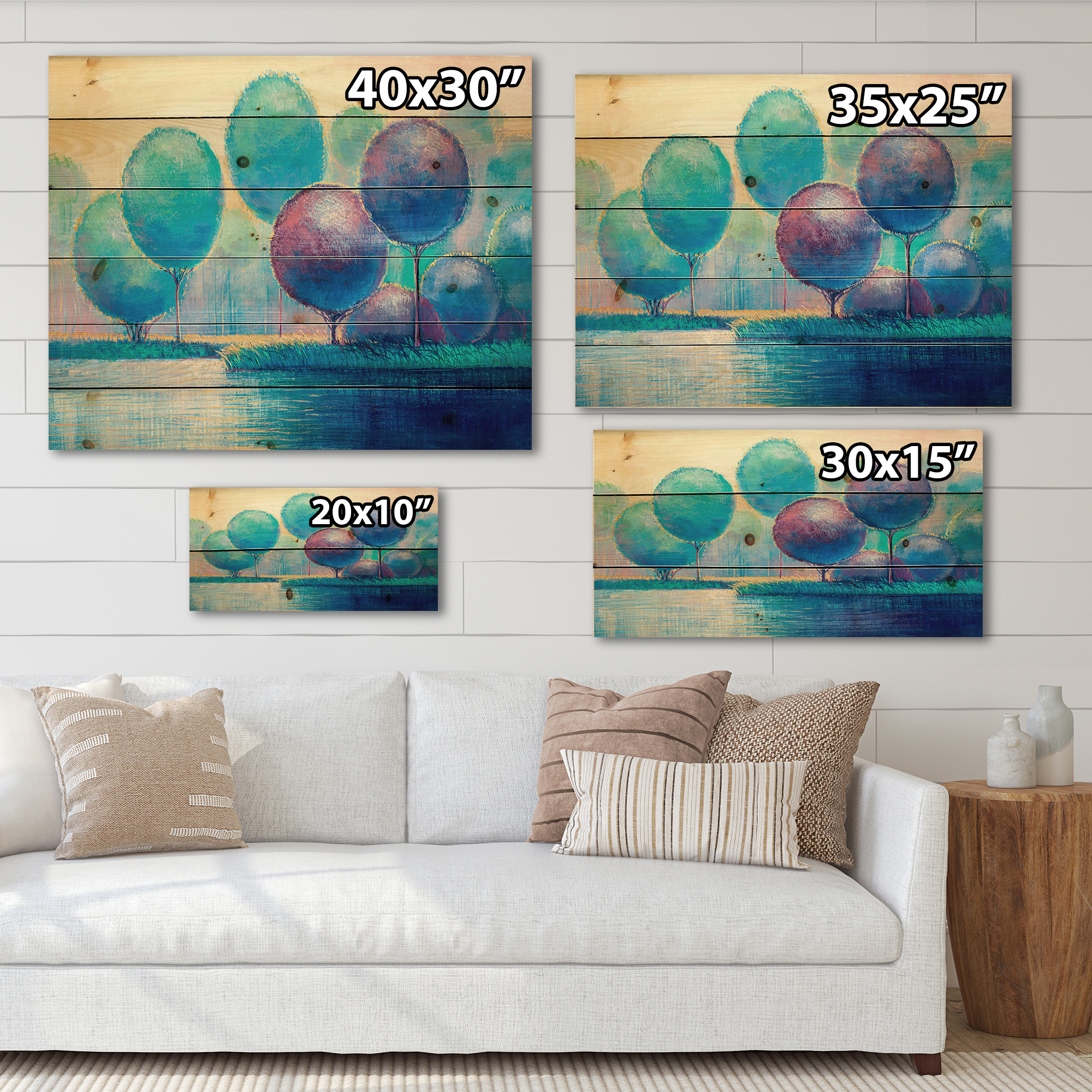 Designart 'Ornamental Colourful Trees V' Modern Print on Natural Pine Wood