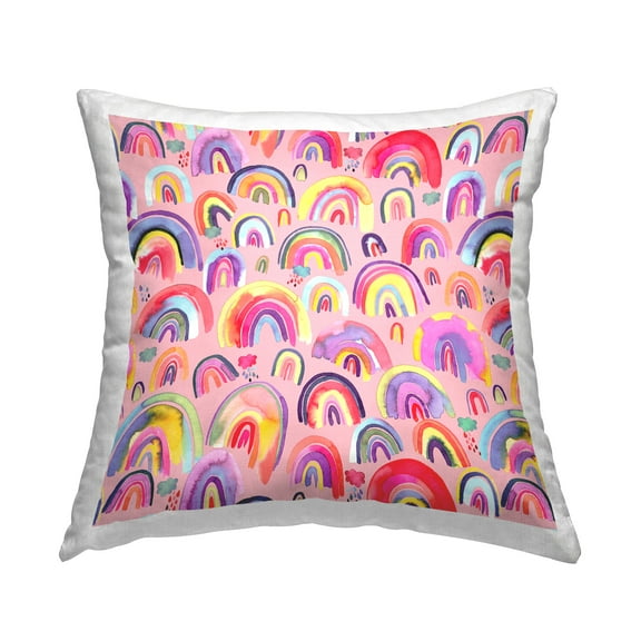 Stupell Industries Pink Rainbows & Clouds Pattern Square Decorative Printed Throw Pillow, 18 x 18