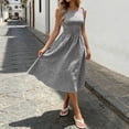 thumbnail image 2 of XIAOCHA Women's Tie Shoulder Gingham Dress Round Neck Smocked Waist Summer Casual Midi Dress, 2 of 6