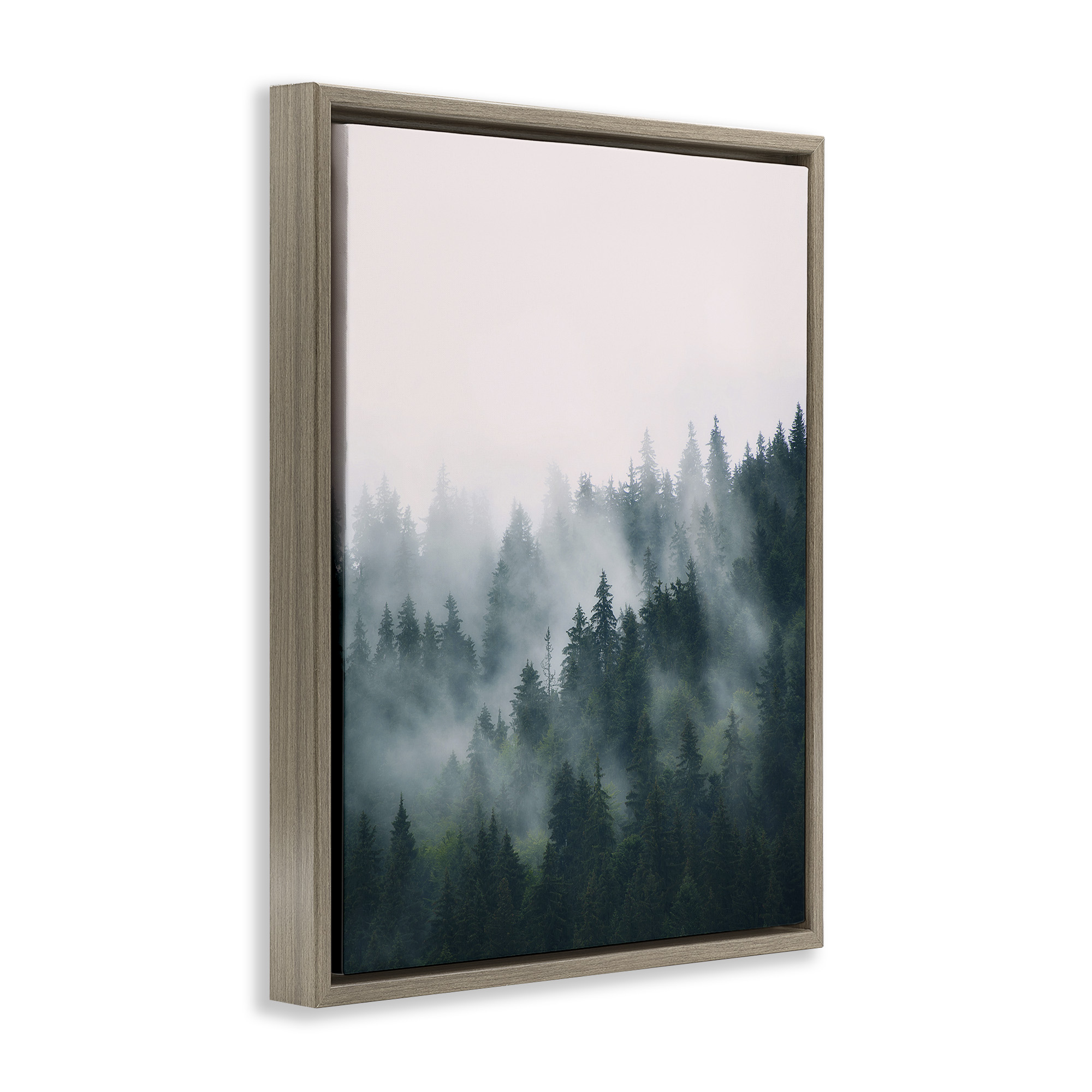 Stupell Industries Misty Forest Trees Landscape Photography Brown Floater Framed Canvas Art Print Wall Art, 17 x 21