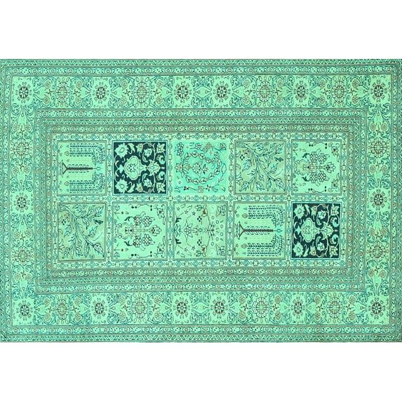 Ahgly Company Machine Washable Indoor Rectangle Persian Turquoise Blue Traditional Area Rugs, 8' x 12'