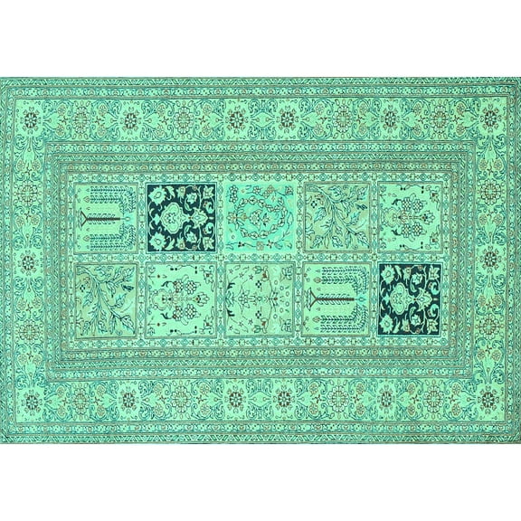 Ahgly Company Machine Washable Indoor Rectangle Persian Turquoise Blue Traditional Area Rugs, 5' x 7'