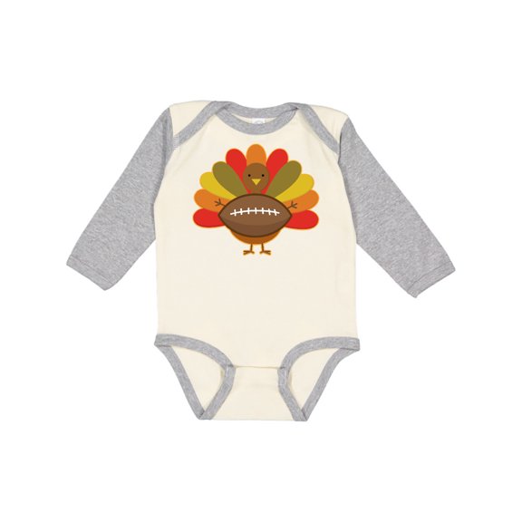 Inktastic Thanksgiving Day Turkey Football Fan Boys or Girls Long Sleeve Baby Bodysuit