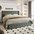 thumbnail image 2 of Einfach King Size Lift up Platform Storage Bed Frame with Fabric Upholstered Wingback Button Tufted Headboard, Dark Gray, 2 of 12