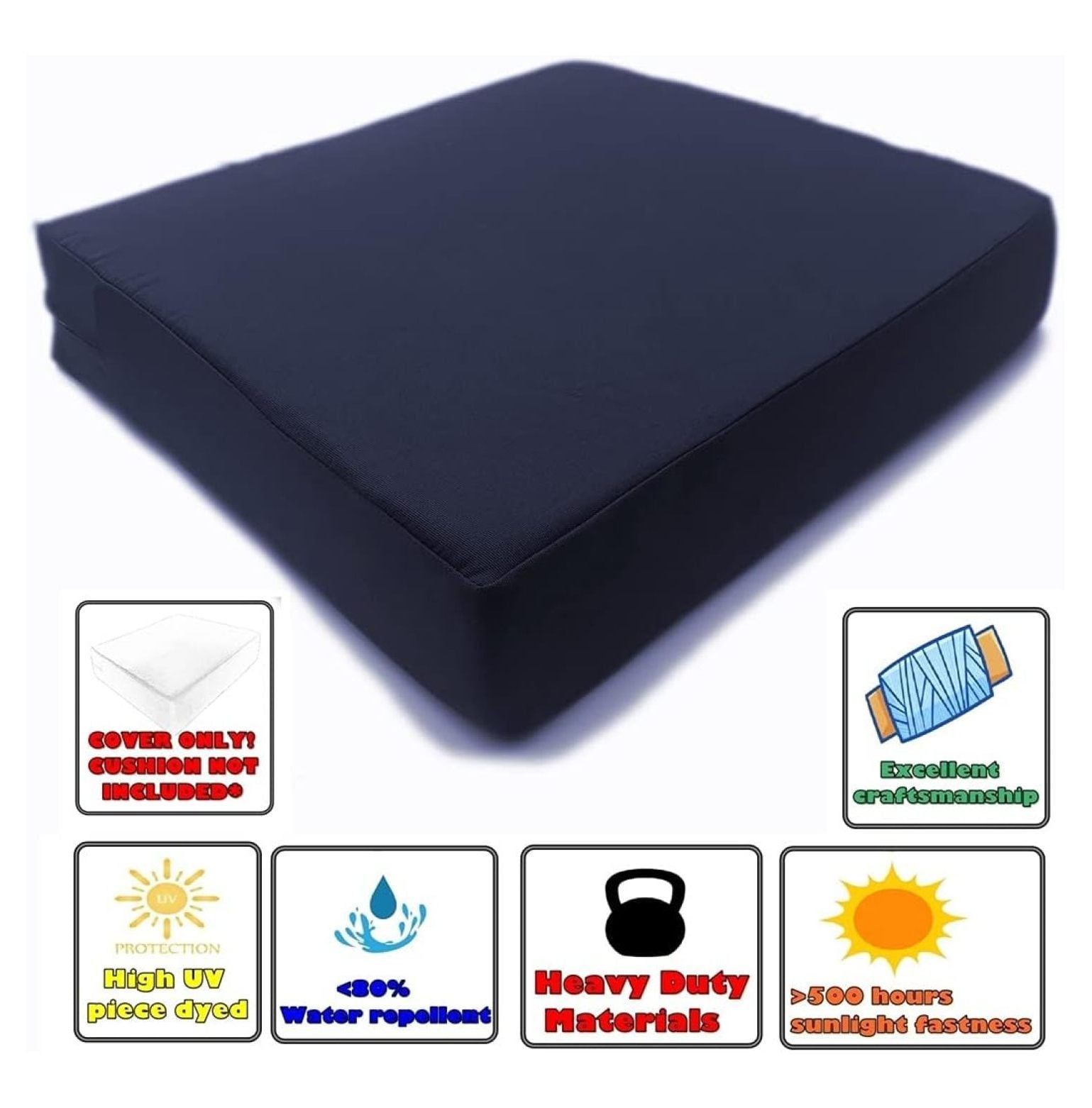 CozyLounge Midnight Dark Navy Outdoor Water Patio Chair Cushion Seat Pillow Covers (24"x24"x4" (4 Covers))