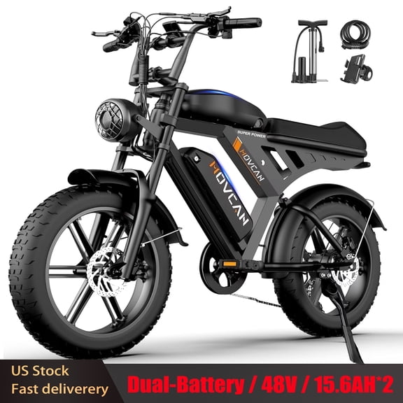 Movcan V30Max Electric Bike for Adults, 48V 31.2AH Dual Battery, 750W Motor 28MPH Class 3, 20"*4 Fat Tire Mountain E Bike, 7-Speed, UL2849