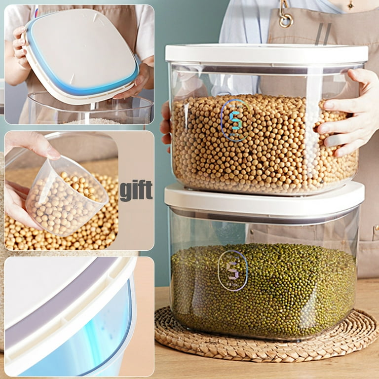 Airtight Rice Container with Lid Measuring Cup 10 Lbs Reusable