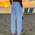 thumbnail image 5 of Zorckvet Elastic Waist Pants for Men Beach Hawaii Flax with Pockets Casual Mens Pant, 5 of 7