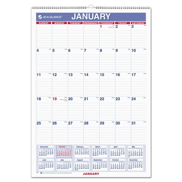 AT-A-GLANCE Monthly Wall Calendar with Ruled Daily Blocks, 12 x 17 ...