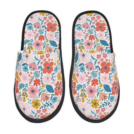 

Qekee Floral Ditsy print Slippers for Women and Men Fluffy Cute Cozy House Slipper Funny Furry Bedroom Slippers for Women Indoor -Medium