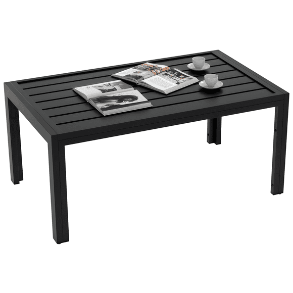 Outsunny Outdoor Coffee Table, Rectangle Side Table with Steel Frame, Black