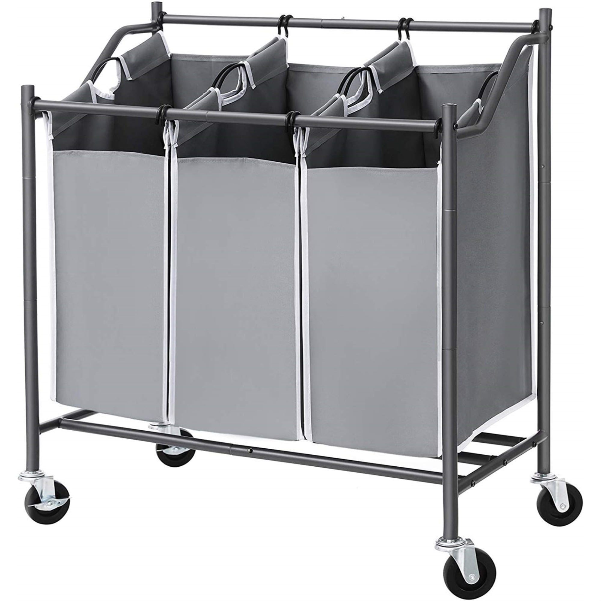 3 bags with casters Metal Rolling Laundry Hamper 