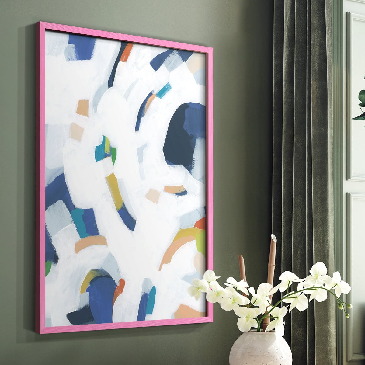 Bright Orbit II Framed Print in Pink Solid Wood Framed Print No Nail Hanging