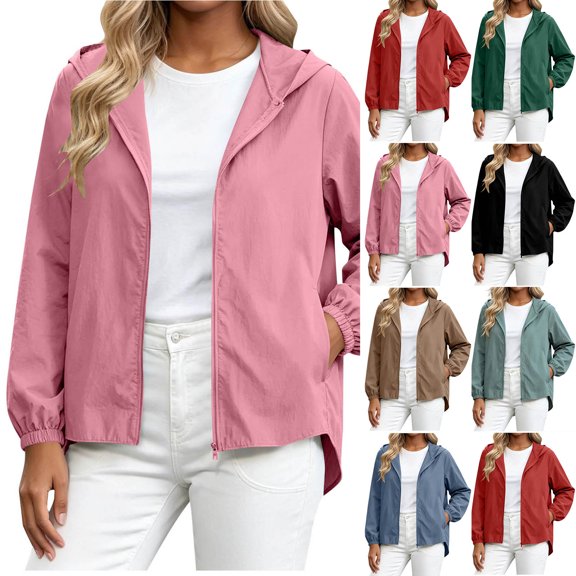 LIaqionyy Womens Hooded Jacket Long Sleeve Lightweight Casual Outerwear Jackets Spring Coats with Pockets