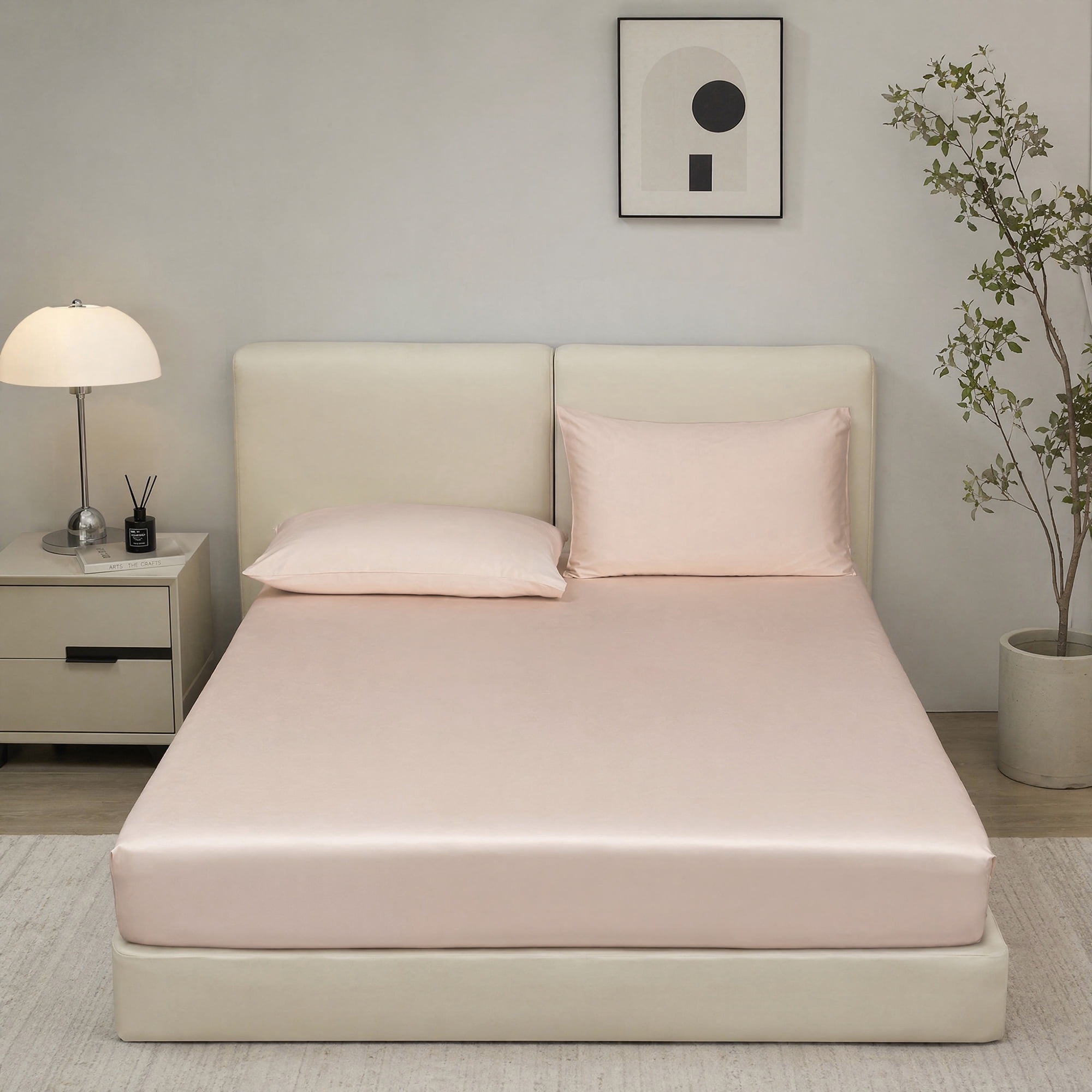 Unique Bargains Fitted Sheet Fiber Bed Sheets Breathable Soft and Comfortable 60.2"x79.9" Seashell pink