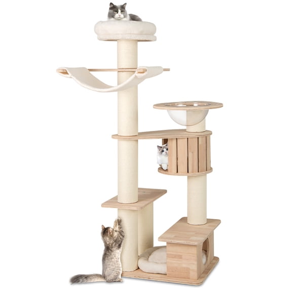 Spaco 69 Inches Tall Cat Tree with Cozy Top Perch and Washable Plush Cushions, Cat Tree, Beige