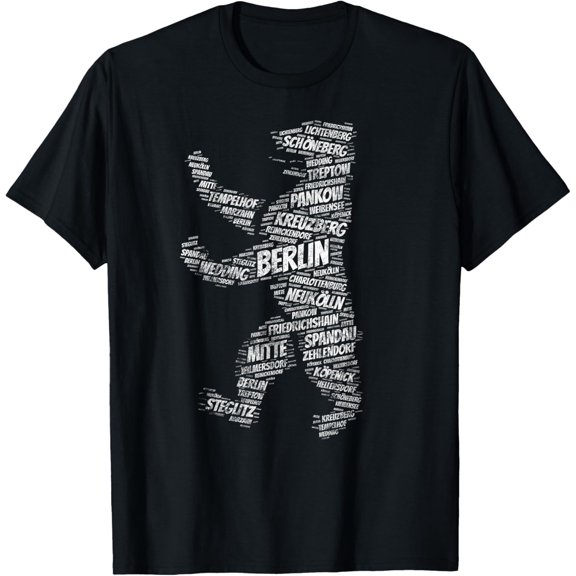 Berlin Bear Landmark City Districts Germany Souvenir Gift T-ShirtMen and women, Black T-shirt, size: Extra large S-4XL