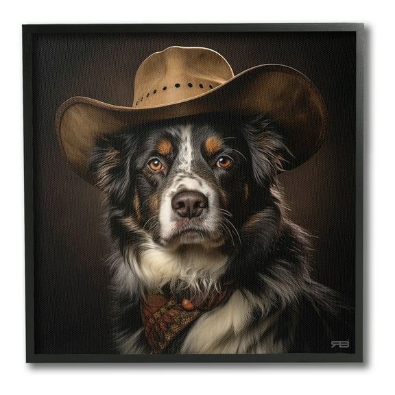 Stupell Industries Cowboy Sheriff Dog Animals & Insects Painting Black Framed Art Print Wall Art, 12 x 12