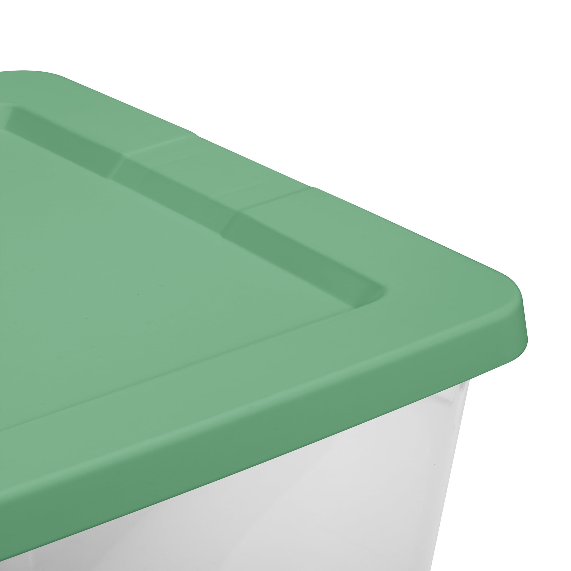 Sterilite, 28 Quart Clear Storage Bin, Snap-on Lid Storage Container, with Green Lid, Set of 2