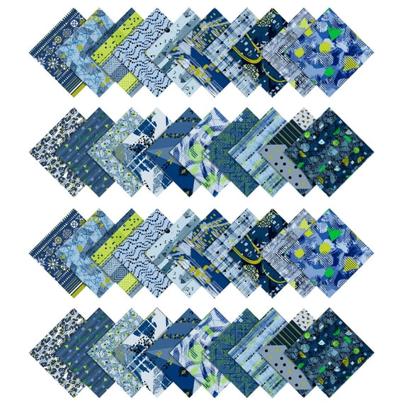 Soimoi Geometric PrintPrecut 5-inch CottonFabricQuiltingSquaresCharm Pack DIY Patchwork Sewing Craft-Blue