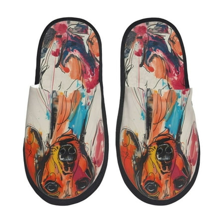 Balery Colorful Dachshund Art Slient Indoor Furry Fleece Comfort House Shoes Soft Non-Slip Home Shoes Cotton slippers House Slippers-- Medium