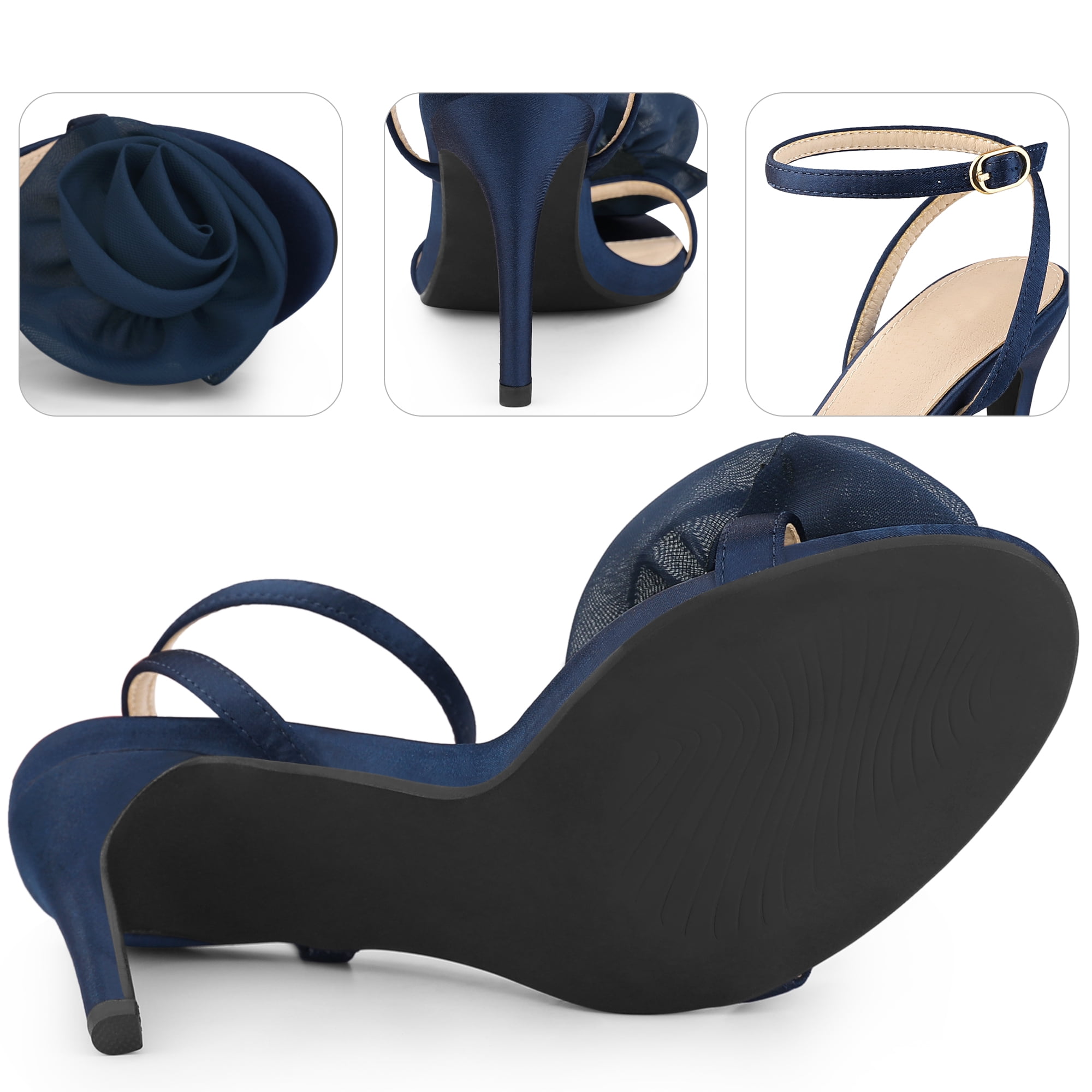 DARING DIVA Flower Stiletto High Heel Sandals for Women Navy Blue 11