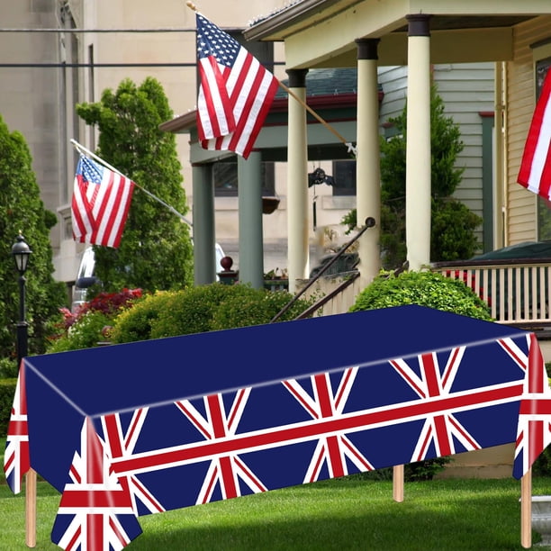 Juego de suministros desechables para fiestas con bandera británica del Día de la Independencia | Rojo, Blanco, Azul Vajilla | Platos, Tazas, Servilletas, Manteles | Celebración del 80.º aniversario