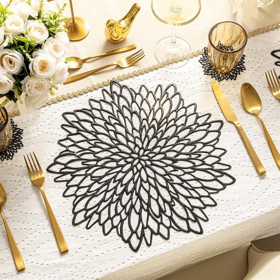 Byujiro Flower Cutout Placemat 15" Heat-Resistant Table Accent for Romantic Dinners, Valentine's Day & Holiday Decor