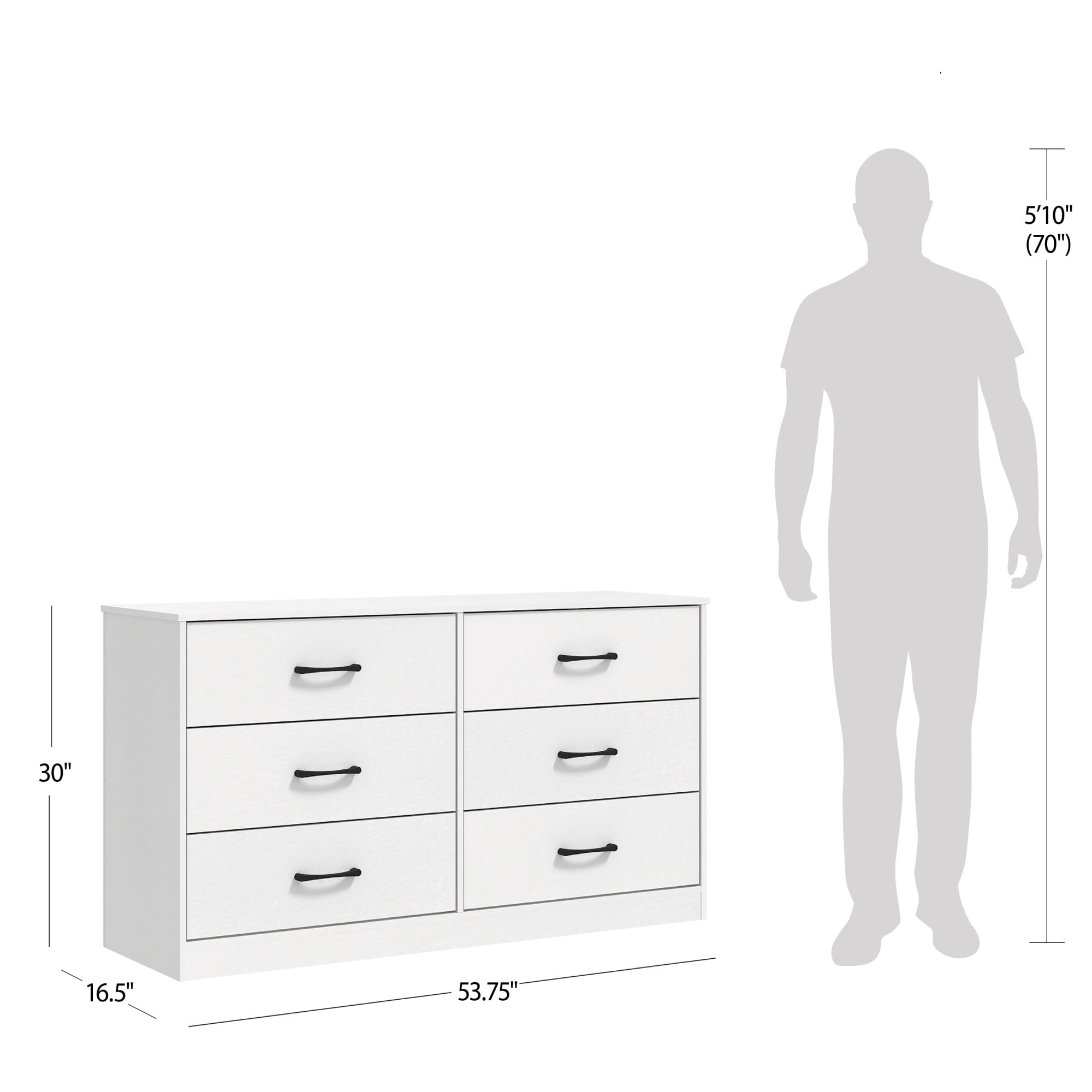 Mainstays Ardent 6 Drawer Dresser, 53.75" Wide, White