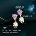 thumbnail image 5 of Luxury Fashion Yellow Gold Plated CZ Purple Women Long Dangle Drop Pearl Earring, 5 of 8