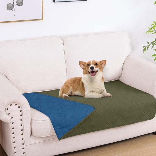 Manta impermeable para perros Hyha, cama reversible para mascotas, color verde y azul marino