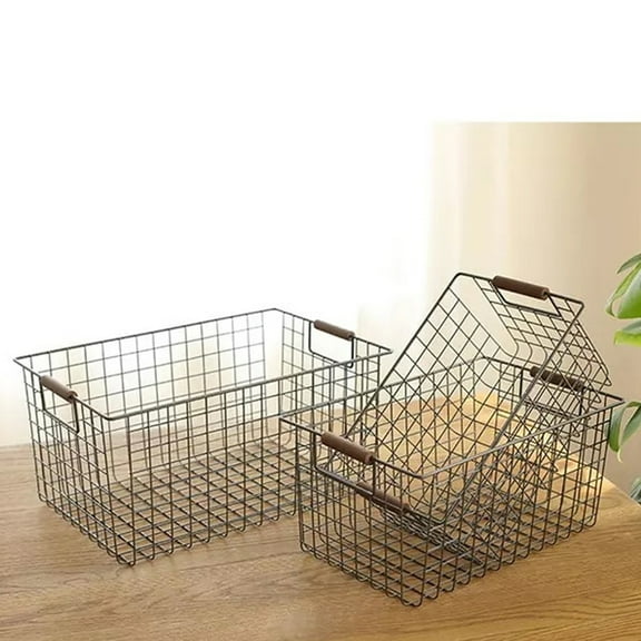 FRCOLOR Retro Wrought Iron Storage Basket for Books and Sundries with Handles Easy to Carry Black 12.5 x 8.5 x 7 inches