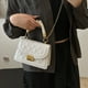 thumbnail image 5 of Bolso bandolera de piel acolchada para mujer | Cartera pequeña a cuadros con cadena | Bolso de hombro para mujer | Blanco, morado y negro, 5 of 6