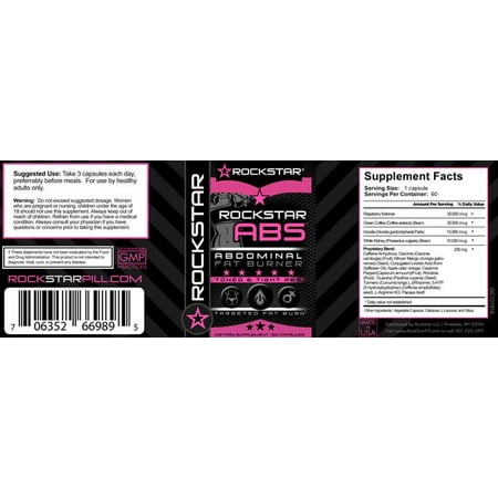 Rockstar ABS, the #1 Targeted Thermogenic Diet Pill for 6-Pack Abs, Fast Fat Burner, Weight Loss Pills, 60