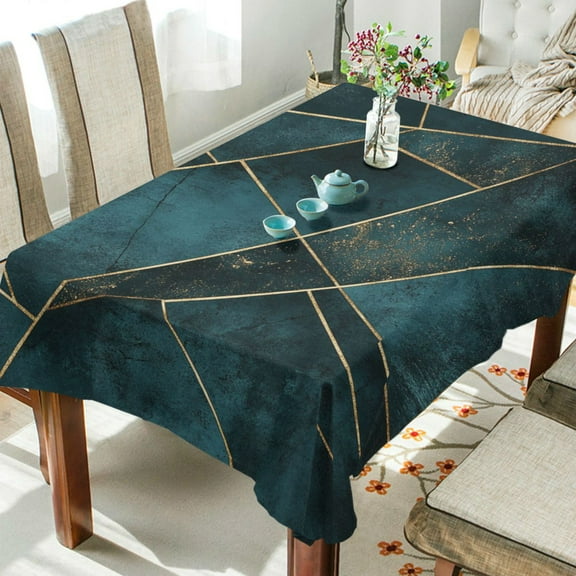 WOBOGO Blue Gold Foil Pattern Square Tablecloth 54×54in Polyester Fabric Tablecloth Washable Dust Resistant Wrinkle Resistant